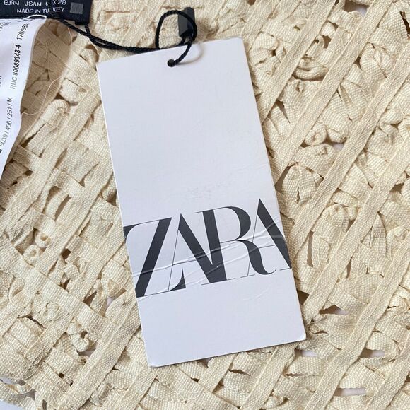 Zara Halter Top Women Size Medium Cream Floral Crochet 100% Cotton Ties NWT - Picture 10 of 15